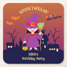 Halloween kostuum meisje verjaardagsfeestje kartonnen onderzetters