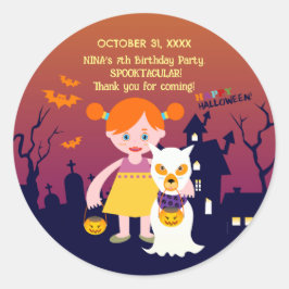 Halloween kostuum meisje verjaardagsfeestje ronde sticker