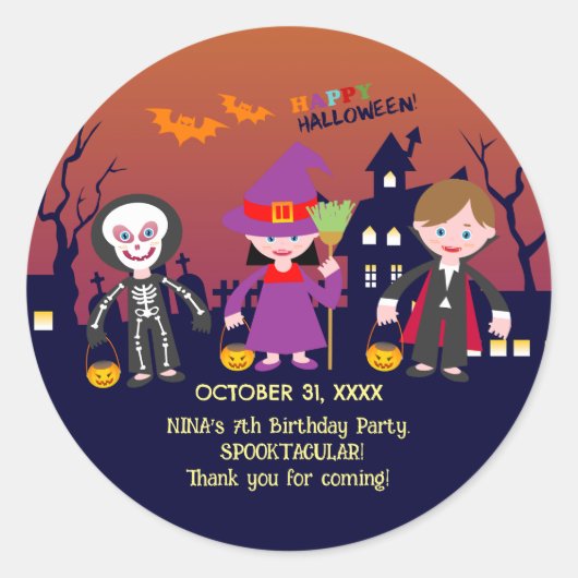 Halloween kostuum meisje verjaardagsfeestje ronde sticker (Voorkant)