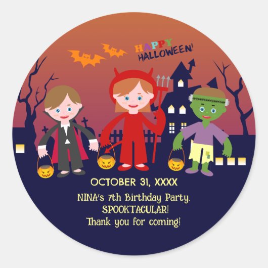 Halloween kostuum meisje verjaardagsfeestje ronde sticker (Voorkant)