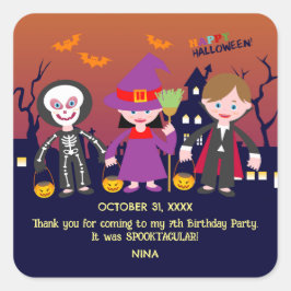 Halloween kostuum meisje verjaardagsfeestje vierkante sticker