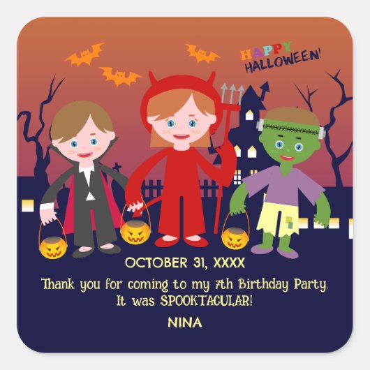 Halloween kostuum meisje verjaardagsfeestje vierkante sticker (Voorkant)
