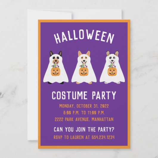Halloween Kostuum Party Corgi Ghost Dogs Kaart (Voorkant)