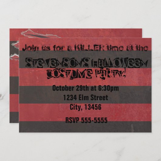 Halloween kostuum party horror Freddy uitnodiging (Voorkant / Achterkant)