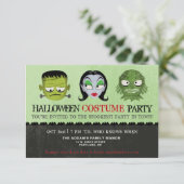 Halloween kostuum party monstermaskers uitnodiging (Staand voorkant)