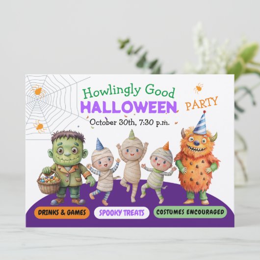 Halloween Kostuum Party Monsters Spooky Fun Dance Kaart (Staand voorkant)