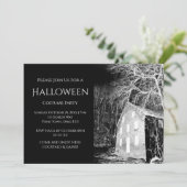 Halloween Kostuum Party Spookhuis Zwart Wit Kaart (Staand voorkant)