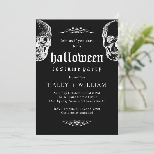 Halloween Kostuum Party Spooky Gothic Schedel Them Kaart (Staand voorkant)