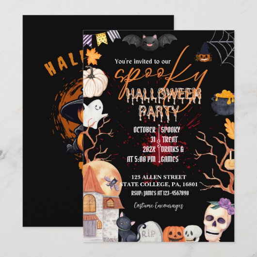 HALLOWEEN KOSTUUM PARTY/TRICK OR TREAT UITNODIGING (Voorkant / Achterkant)