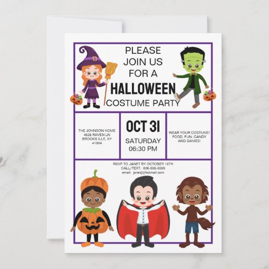 Halloween Kostuum Party voor Kinderen Custom Kaart (Voorkant)