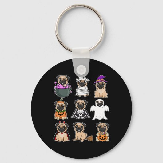 Halloween Kostuum Spooky Ghost Pumpkin Pug Hallowe Sleutelhanger (Voorkant)