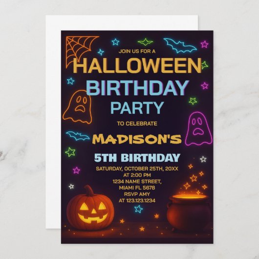 Halloween kostuum verjaardagsuitnodiging kaart (Voorkant / Achterkant)