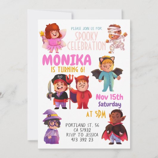 Halloween Kostuumfeest Kids Verjaardag Uitnodiging (Voorkant)