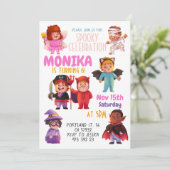 Halloween Kostuumfeest Kids Verjaardag Uitnodiging (Staand voorkant)