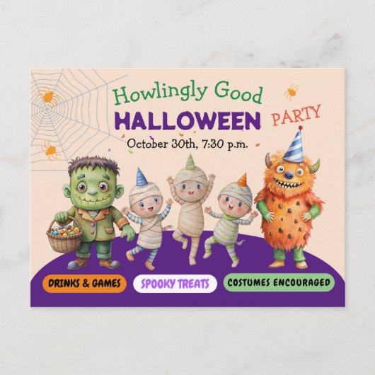 Halloween Kostuumfeest Monsters griezelige pret Da Briefkaart (Voorkant)