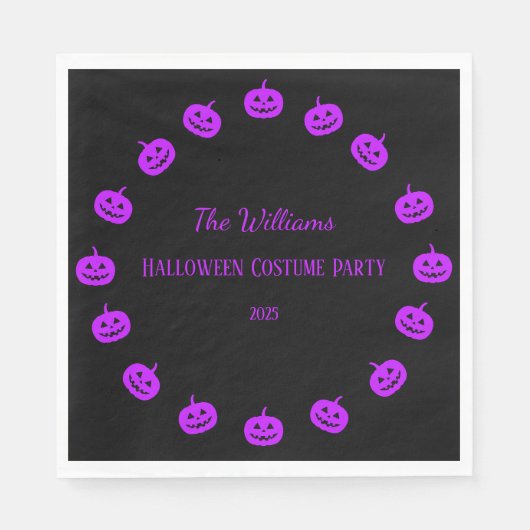 Halloween Kostuumfeest Paarse Pompoenen Papier Servet (Voorkant)