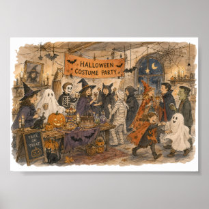 Halloween Kostuumfeest Scène Illustratie Poster