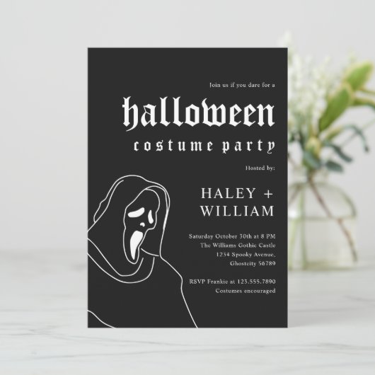 Halloween Kostuumfeest Spooky Grim Reaper Thema Kaart (Staand voorkant)