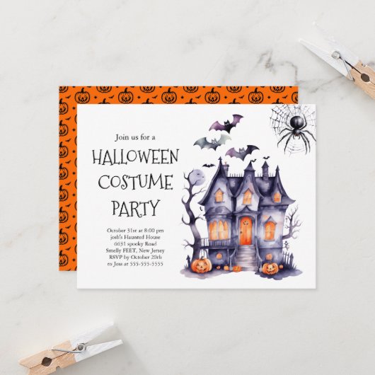Halloween Kostuumfeest Uitnodiging | Griezelen  (Voorkant / Achterkant in situ)