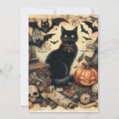 Halloween Kostuumfeest Vintage Zwarte Kat  Kaart (Achterkant)
