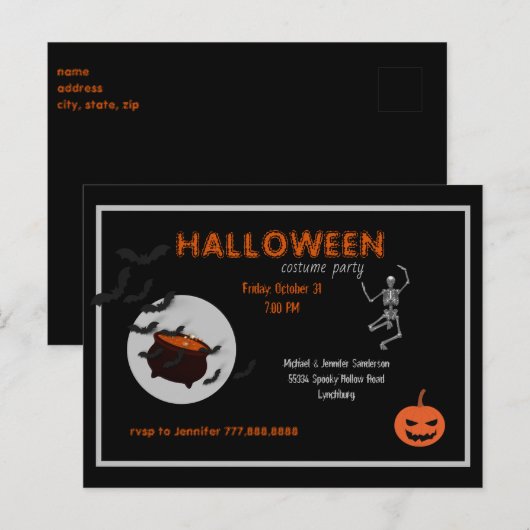 Halloween kostuumfeest zwart en Sinaasappel Uitnodiging Briefkaart (Voorkant / Achterkant)