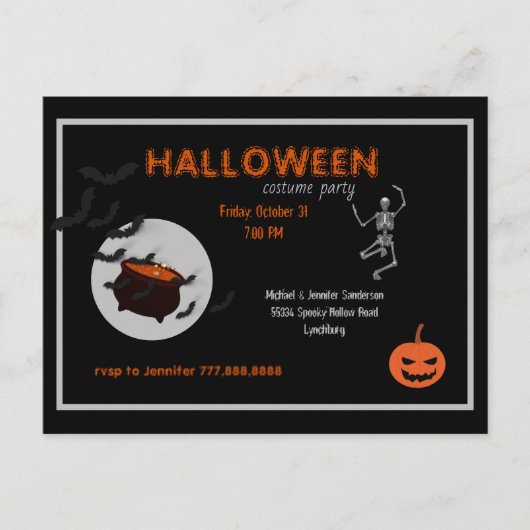 Halloween kostuumfeest zwart en Sinaasappel Uitnodiging Briefkaart (Voorkant)
