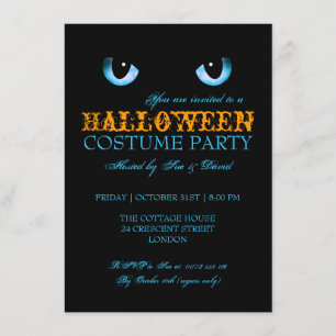 Halloween Kostuumfeest Zwarte Kat Blauw Kaart