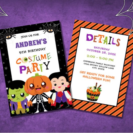 Halloween-kostuumfeestje voor jongens 5e verjaarda kaart