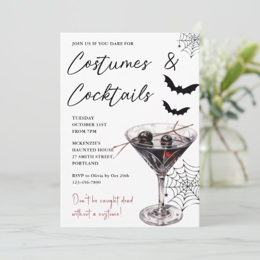 Halloween kostuums & cocktails uitnodiging (Staand voorkant)