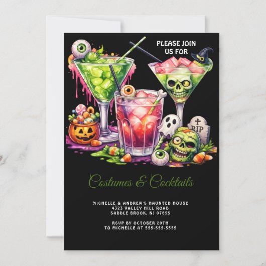 Halloween Kostuums en Cocktail Viering Kaart (Voorkant)