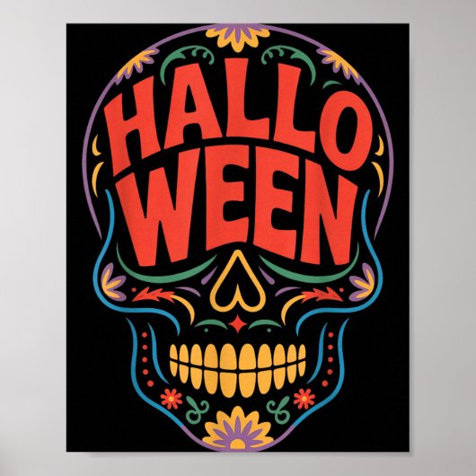 Halloween Kostuums Schedel Typografie Grafisch Gri Poster (Voorkant)
