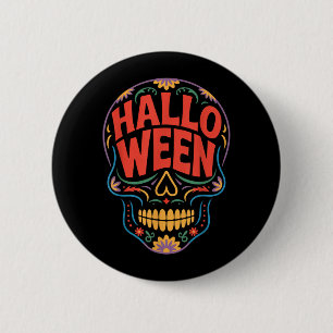 Halloween Kostuums Schedel Typografie Grafisch Gri Ronde Button 5,7 Cm