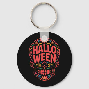 Halloween Kostuums Schedel Typografie Grafisch Gri Sleutelhanger