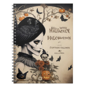 Halloween kraai en schedel notitieboek