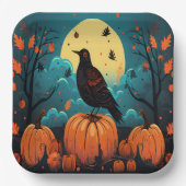 Halloween Kraai in het Pompoenbos Papieren Bordje (Voorkant)