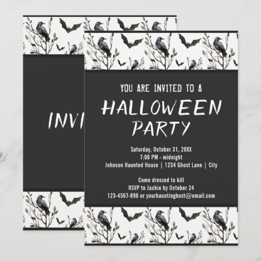 Halloween kraaien vleermuizen zwart en wit Waterve Kaart (Voorkant / Achterkant)