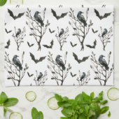 Halloween kraaien vleermuizen zwart en wit Waterve Theedoek (Gevouwen)