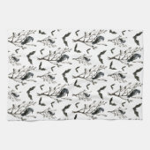 Halloween kraaien vleermuizen zwart en wit Waterve Theedoek (Horizontaal)