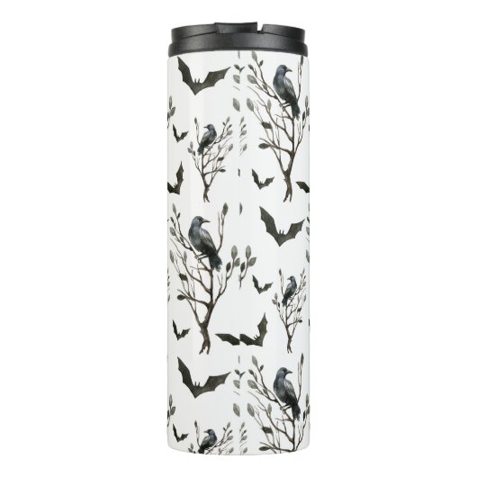 Halloween kraaien vleermuizen zwart en wit Waterve Thermosbeker (Achterkant)