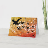 Halloween Kraaien vliegen door brandend spookkaste Kaart (Voorkant)