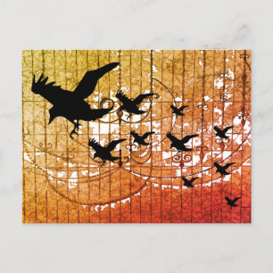 Halloween Kraaien vliegen door spookkasteel in lic Briefkaart