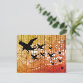 Halloween Kraaien vliegen door spookkasteel in lic Briefkaart (Staand voorkant)