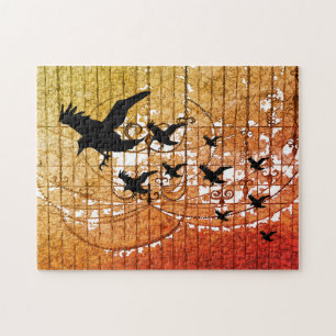 Halloween Kraaien vliegen door spookkasteel in lic Legpuzzel