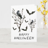 Halloween kraait de Zwart-witte Waterverf van Kaart (Gele Bloem)