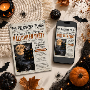 Halloween Kranten Uitnodiging, Halloween Feest Kaart