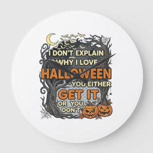 Halloween Krijg Het Griezelige Boom Pompoenen Vlee Grote Klok