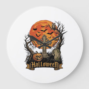 Halloween Kruis Grafsteen Schedel Pompoen Zwarte K Grote Klok