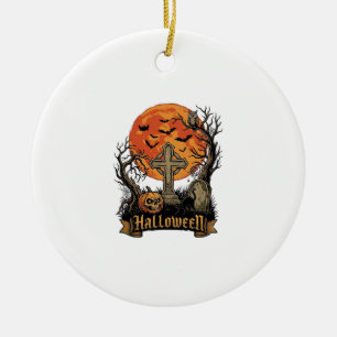 Halloween Kruis Grafsteen Schedel Pompoen Zwarte K Keramisch Ornament
