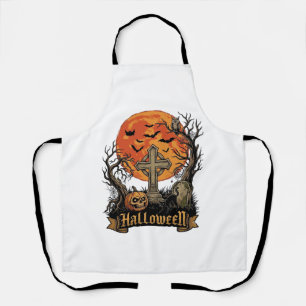Halloween Kruis Grafsteen Schedel Pompoen Zwarte K Schort