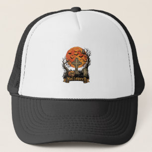Halloween Kruis Grafsteen Schedel Pompoen Zwarte K Trucker Pet